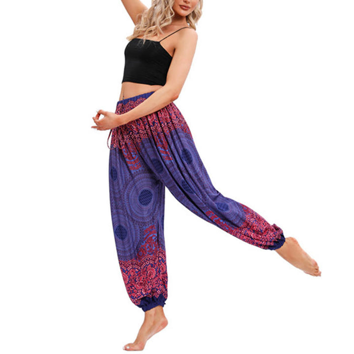 Buddha Stones Loose Circle-shaped Flowers Pattern Harem Trousers Women's Yoga Pants