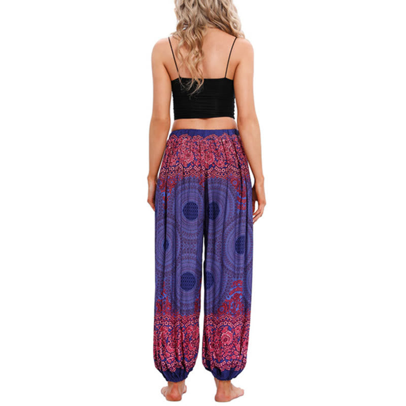 Buddha Stones Loose Circle-shaped Flowers Pattern Harem Trousers Women's Yoga Pants