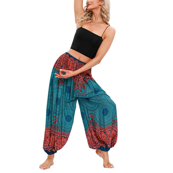 Buddha Stones Loose Circle-shaped Flowers Pattern Harem Trousers Women's Yoga Pants