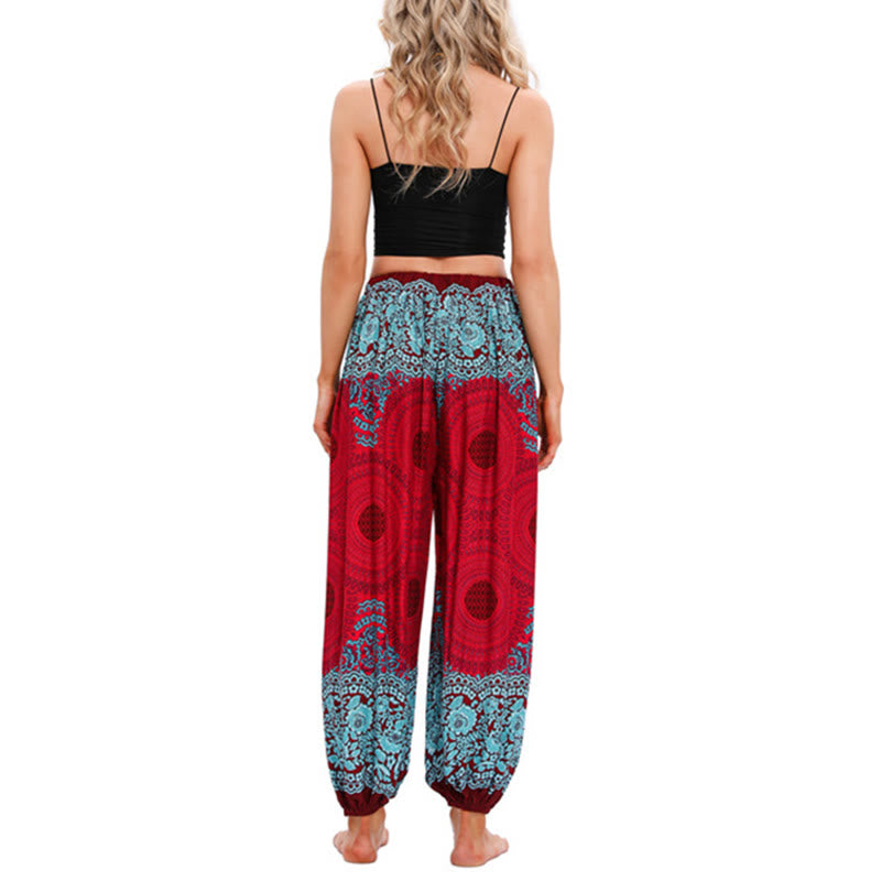 Buddha Stones Loose Circle-shaped Flowers Pattern Harem Trousers Women's Yoga Pants