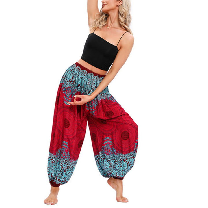 Buddha Stones Loose Circle-shaped Flowers Pattern Harem Trousers Women's Yoga Pants