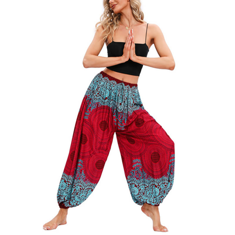 Buddha Stones Loose Circle-shaped Flowers Pattern Harem Trousers Women's Yoga Pants