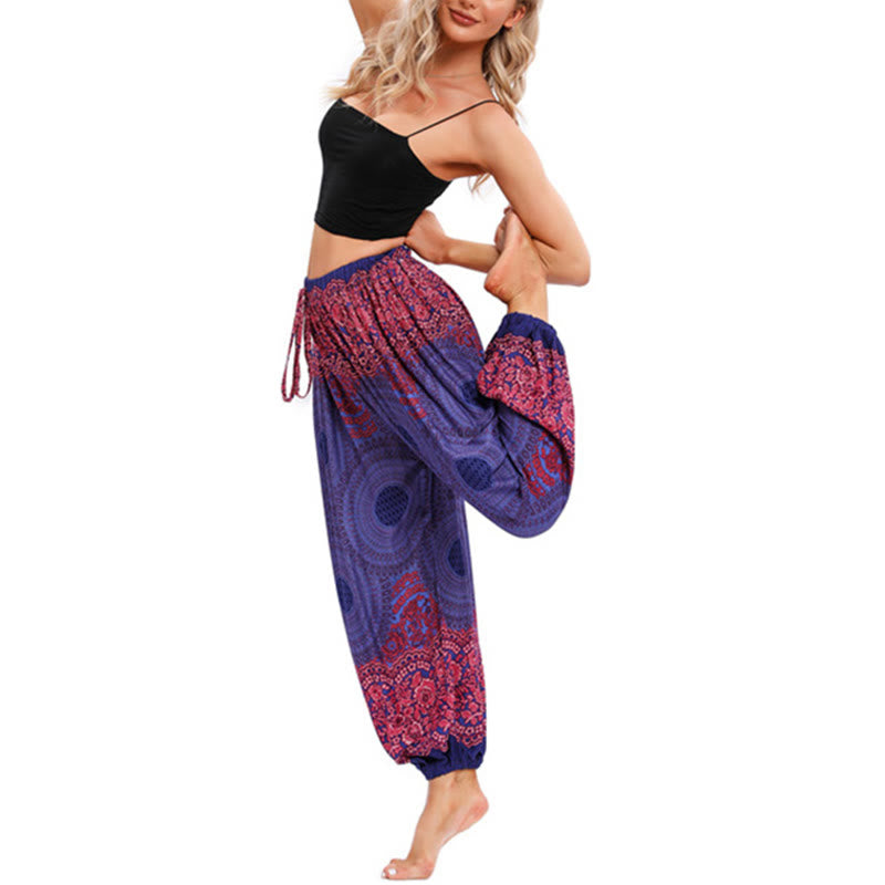 Buddha Stones Loose Circle-shaped Flowers Pattern Harem Trousers Women's Yoga Pants