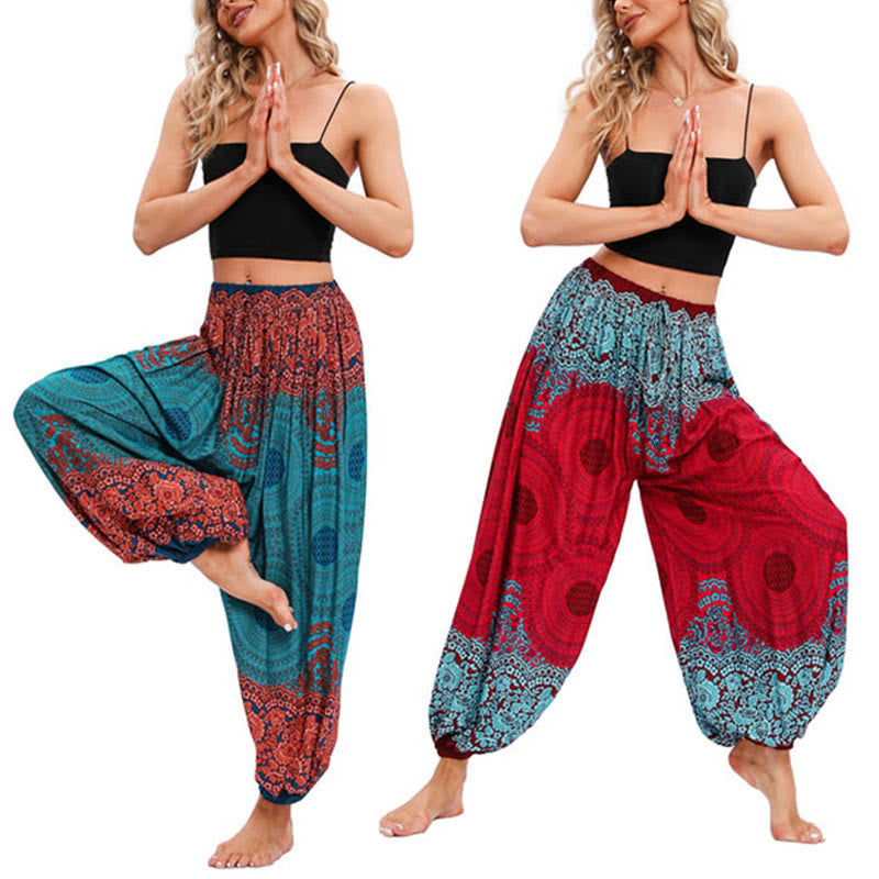 Buddha Stones Loose Circle-shaped Flowers Pattern Harem Trousers Women's Yoga Pants