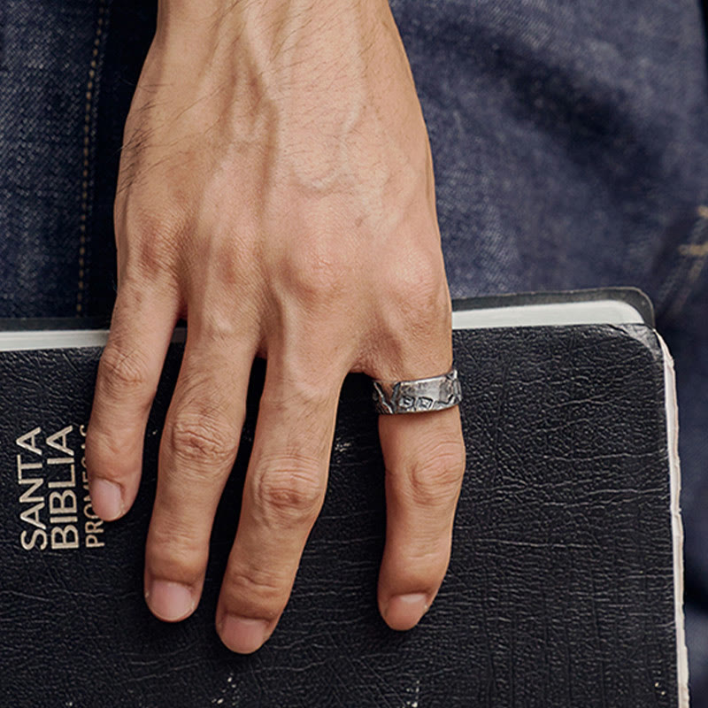 Buddha Stones 999 Sterling Silver Skeleton Pattern Handmade Blessing Ring - image 8