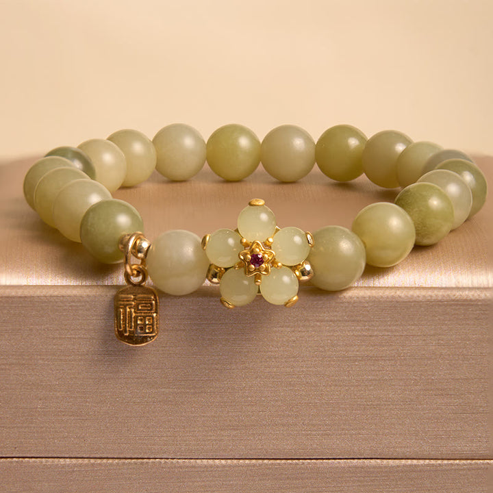 Buddha Stones "Hoping for Peace and Blooming Joy" Green Jade Bracelet Includes Gift Message Card - image 4