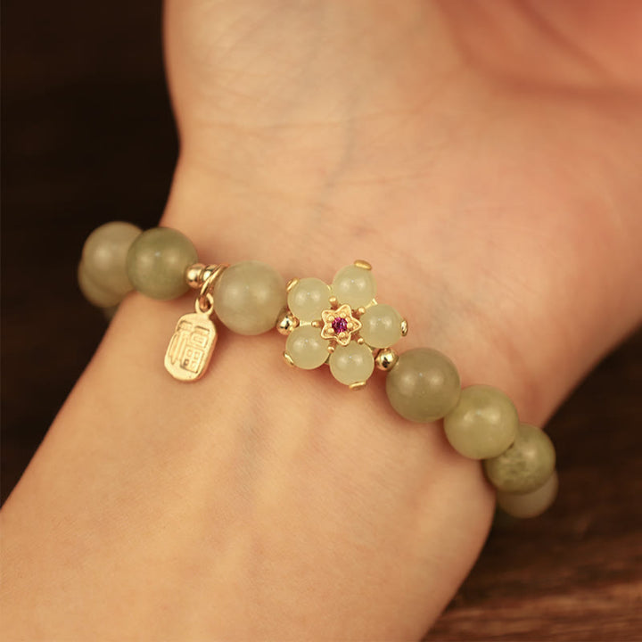 Buddha Stones "Hoping for Peace and Blooming Joy" Green Jade Bracelet Includes Gift Message Card - image 5