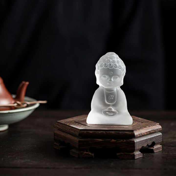 Buddha Stones Mini Tathagata Buddha Liuli Serenity Desk Decoration - Liuli Buddha 5.3*4*8.5cm - image 0