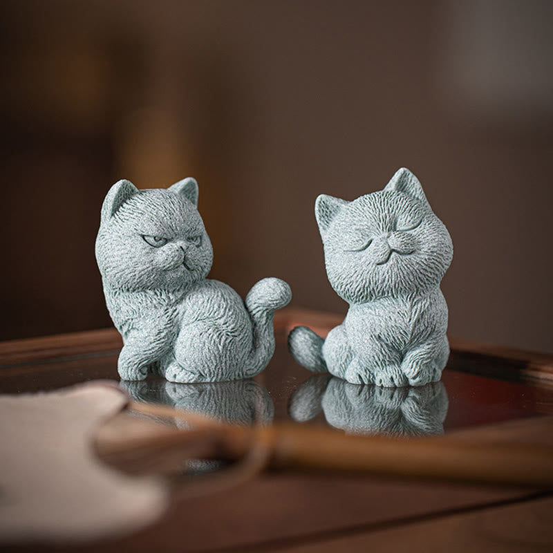 Buddha Stones Small Cat Home Tea Pet Figurine Desk Decoration