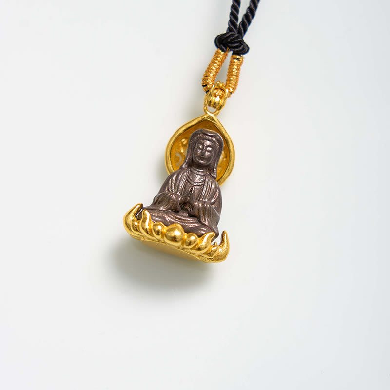 Buddha Stones Alloy Kwan Yin Avalokitesvara Wealth Rope Necklace Pendant