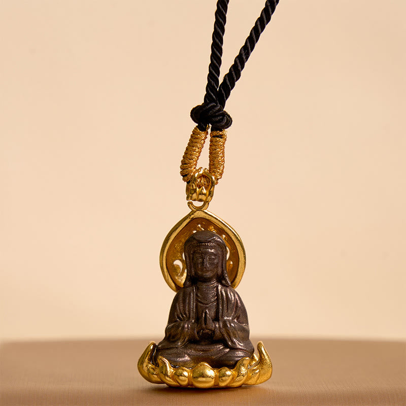 Buddha Stones Alloy Kwan Yin Avalokitesvara Wealth Rope Necklace Pendant