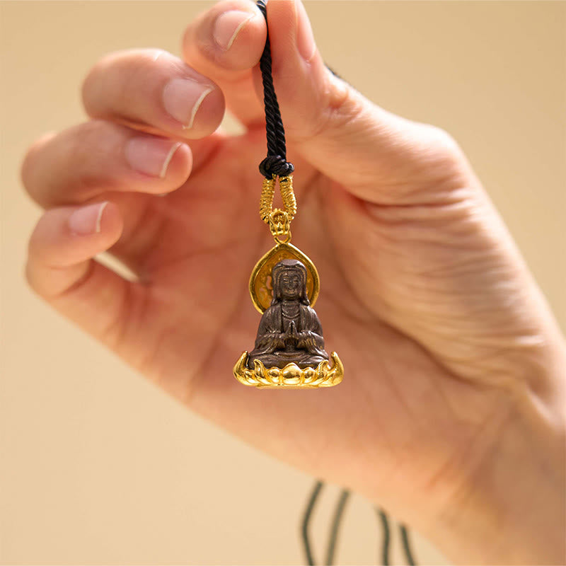 Buddha Stones Alloy Kwan Yin Avalokitesvara Wealth Rope Necklace Pendant