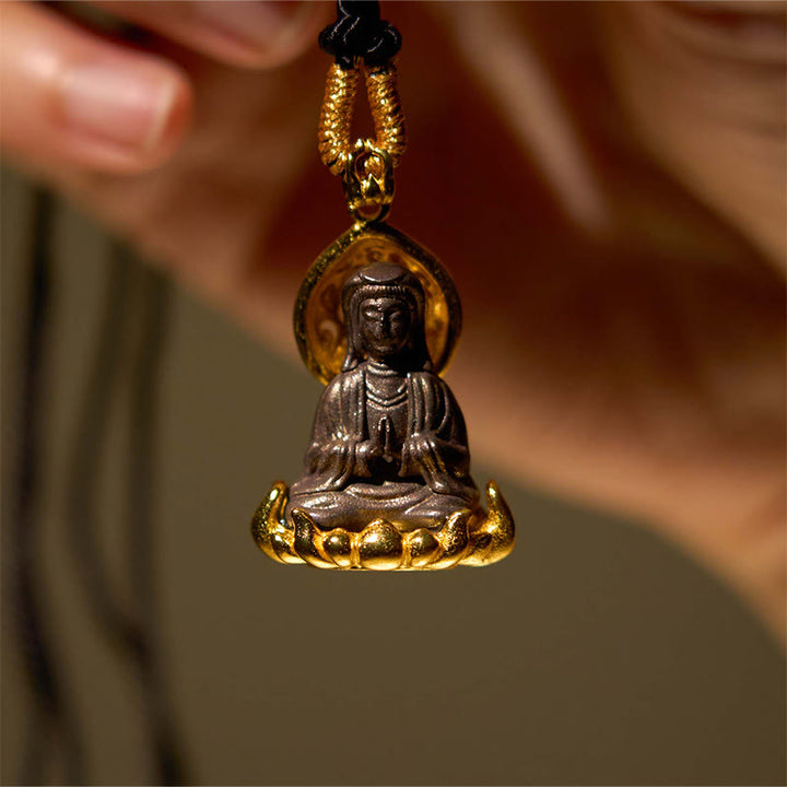 Buddha Stones Alloy Kwan Yin Avalokitesvara Wealth Rope Necklace Pendant