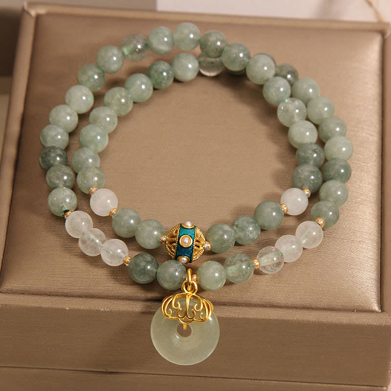 Buddha Stones Green Aventurine Peace Buckle Charm Luck Double Wrap Bracelet