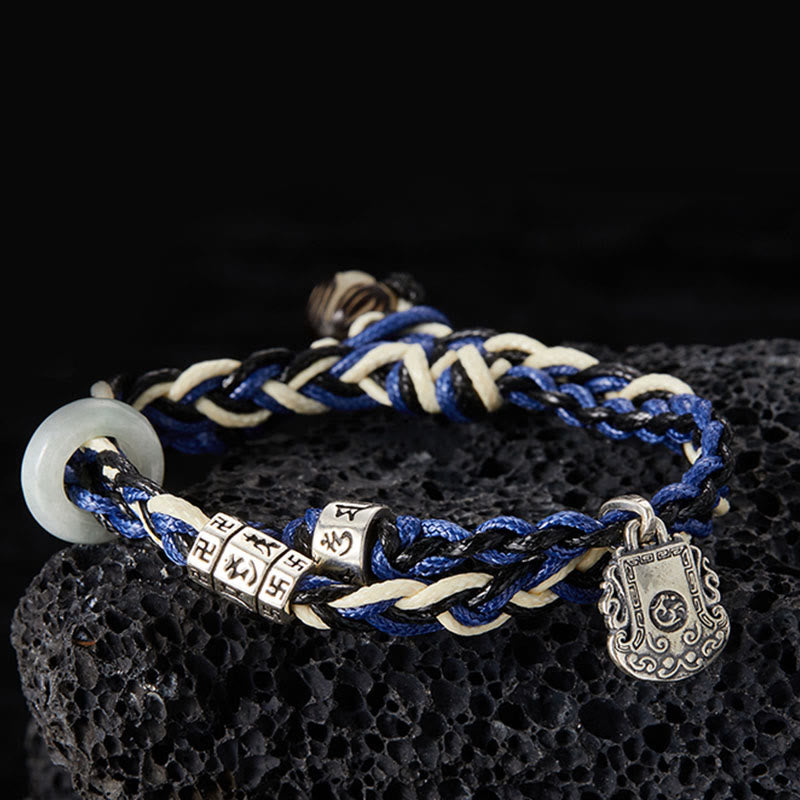 Buddha Stones 925 Sterling Silver Om Mani Padme Hum Swastika Handmade Protection Bracelet