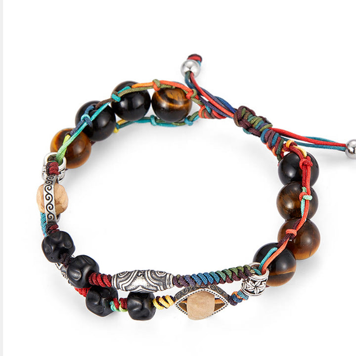 Buddha Stones 925 Sterling Silver Tiger's Eye Bodhi Seed Handmade Courage Bracelet - image 2