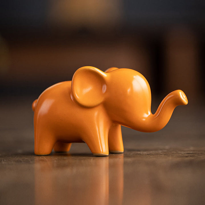 Buddha Stones Small Ceramic Elephant Home Tea Pet Figurine Desk Decoration - Orange Elephant 10.4*4.4*5.4cm - image 18