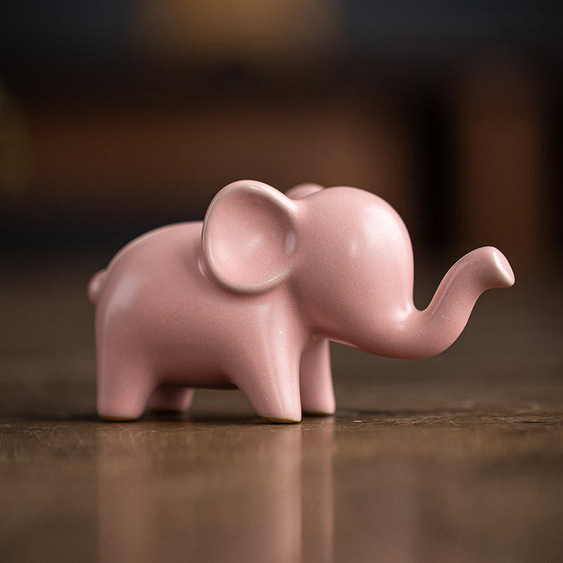 Buddha Stones Small Ceramic Elephant Home Tea Pet Figurine Desk Decoration - Pink Elephant 10.4*4.4*5.4cm - image 19