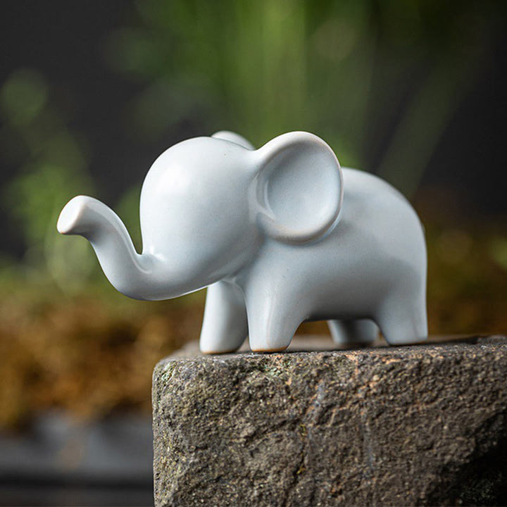 Buddha Stones Small Ceramic Elephant Home Tea Pet Figurine Desk Decoration - White Elephant 10.4*4.4*5.4cm - image 0