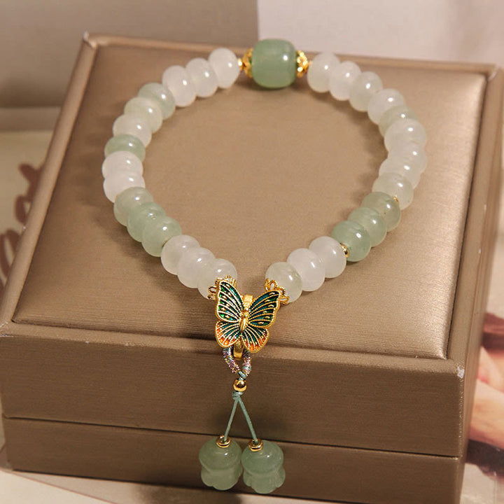 Buddha Stones Natural Tianshan Jade Abacus Beads Butterfly Prosperity Bracelet