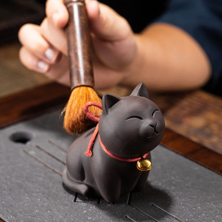Buddha Stones Mini Lovely Cat Tea Pet Purple Clay Figurine Desk Decoration - image 5