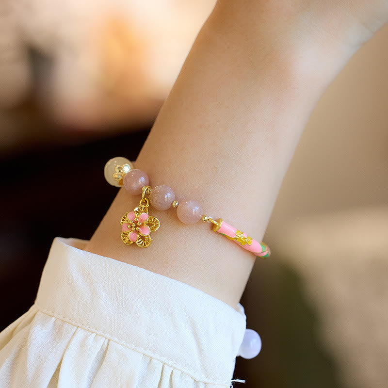 Buddha Stones Natural Sun Stone Golden Silk Jade Flower Charm Wealth Bracelet Bangle - image 6