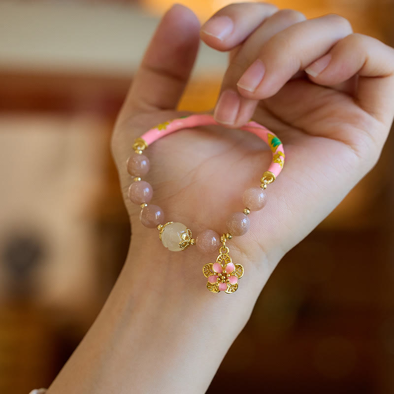 Buddha Stones Natural Sun Stone Golden Silk Jade Flower Charm Wealth Bracelet Bangle - image 4