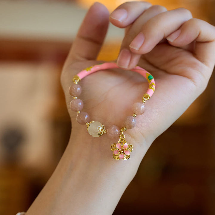 Buddha Stones Natural Sun Stone Golden Silk Jade Flower Charm Wealth Bracelet Bangle - image 4