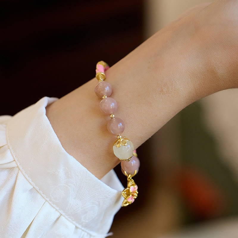 Buddha Stones Natural Sun Stone Golden Silk Jade Flower Charm Wealth Bracelet Bangle - image 5