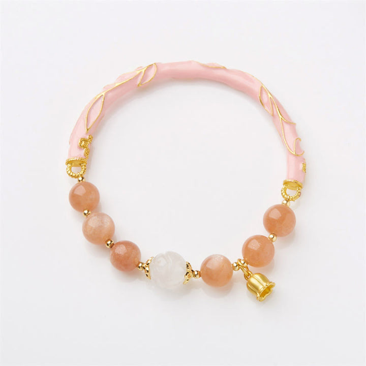 Buddha Stones Sun Stone Golden Silk Jade Lily of the Valley Charm Positive Bracelet Bangle - image 9