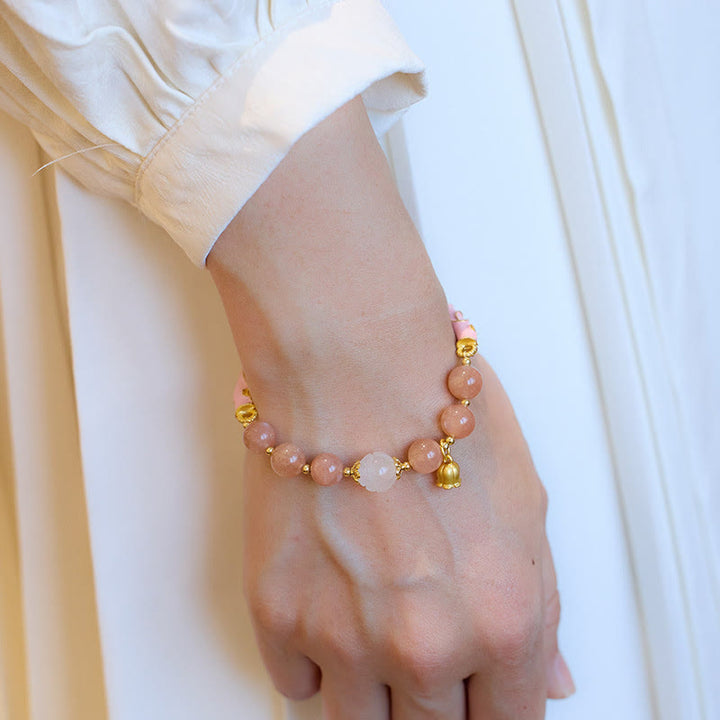 Buddha Stones Sun Stone Golden Silk Jade Lily of the Valley Charm Positive Bracelet Bangle - image 8