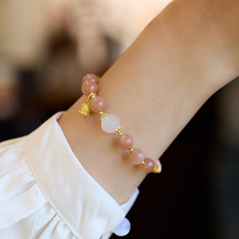 Buddha Stones Sun Stone Golden Silk Jade Lily of the Valley Charm Positive Bracelet Bangle - image 5