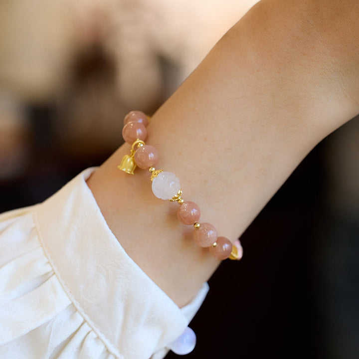 Buddha Stones Sun Stone Golden Silk Jade Lily of the Valley Charm Positive Bracelet Bangle - image 5