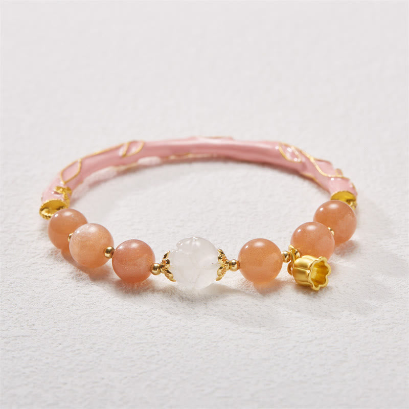Buddha Stones Sun Stone Golden Silk Jade Lily of the Valley Charm Positive Bracelet Bangle - image 3