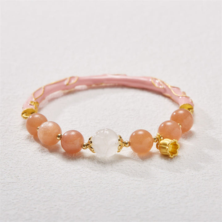 Buddha Stones Sun Stone Golden Silk Jade Lily of the Valley Charm Positive Bracelet Bangle - image 3