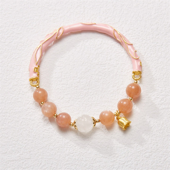 Buddha Stones Sun Stone Golden Silk Jade Lily of the Valley Charm Positive Bracelet Bangle - image 2