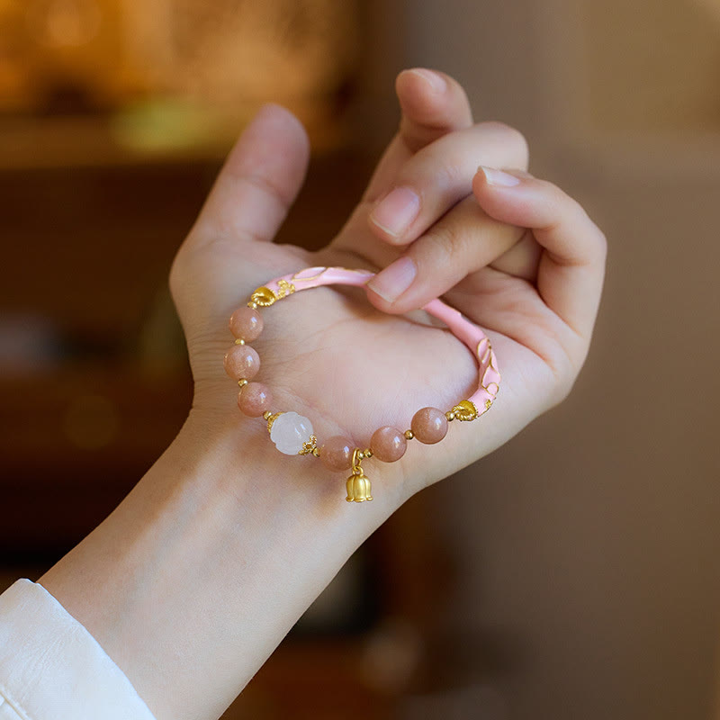 Buddha Stones Sun Stone Golden Silk Jade Lily of the Valley Charm Positive Bracelet Bangle - image 4