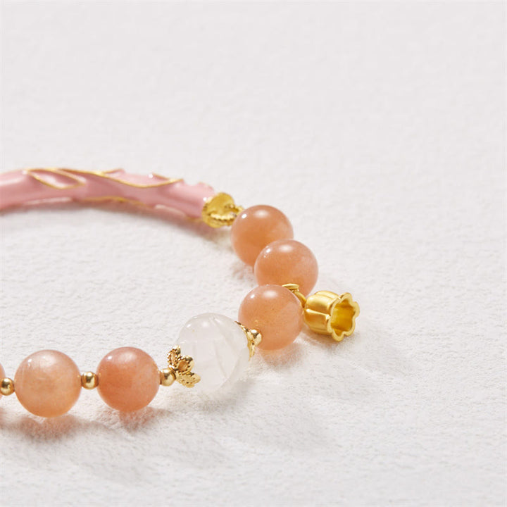Buddha Stones Sun Stone Golden Silk Jade Lily of the Valley Charm Positive Bracelet Bangle - image 6
