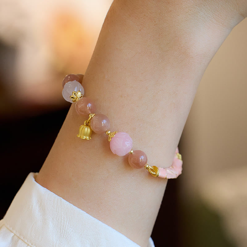 Buddha Stones Sun Stone Golden Silk Jade Lily of the Valley Charm Positive Bracelet Bangle - image 14