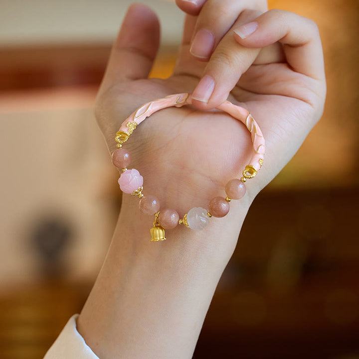Buddha Stones Sun Stone Golden Silk Jade Lily of the Valley Charm Positive Bracelet Bangle - image 13