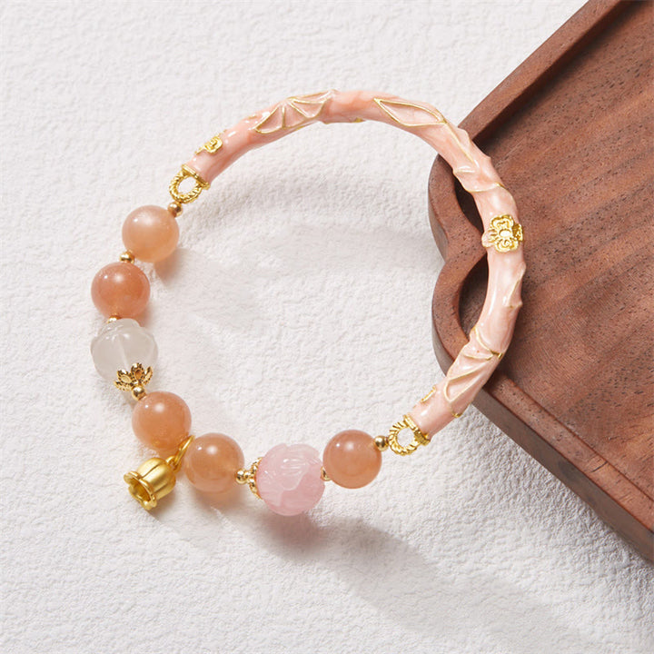 Buddha Stones Sun Stone Golden Silk Jade Lily of the Valley Charm Positive Bracelet Bangle - Sun Stone 14-19cm - image 10