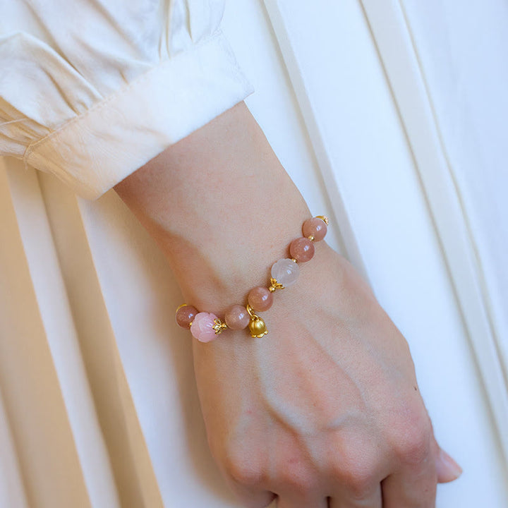 Buddha Stones Sun Stone Golden Silk Jade Lily of the Valley Charm Positive Bracelet Bangle - image 15
