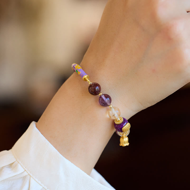 Buddha Stones Purple Phantom Purple Jade Scripture Citrine Love Wisdom Bracelet Bangle