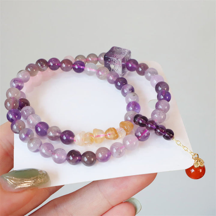 Buddha Stones Natural Amethyst Citrine Positive Transformation Double Wrap Bracelet