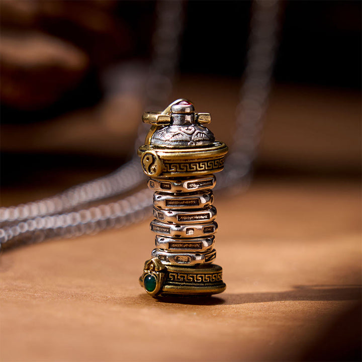 Buddha Stones Yin Yang Tower Copper Balance Rotatable Necklace Pendant - image 1