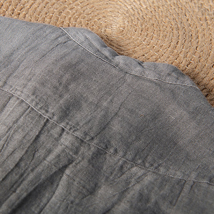 Buddha Stones Solid Color Short Sleeve Half Button Shirt Cotton Linen Men Clothing - image 4