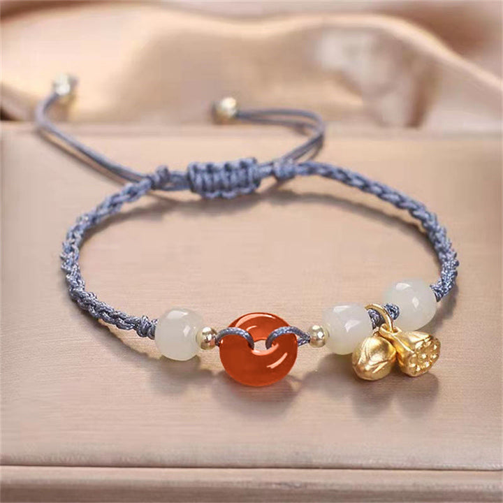 Buddha Stones Red Agate Peace Buckle Jade Lotus Healing Braided Bracelet