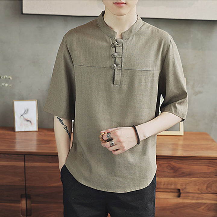 Buddha Stones Casual Half Sleeve Shirt Cotton Linen Men Clothing