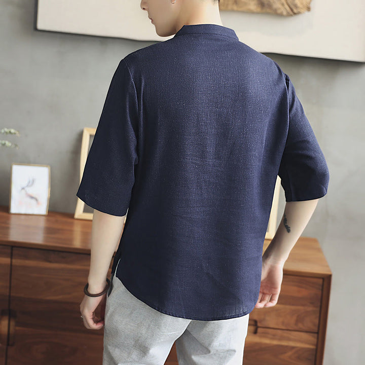 Buddha Stones Casual Half Sleeve Shirt Cotton Linen Men Clothing