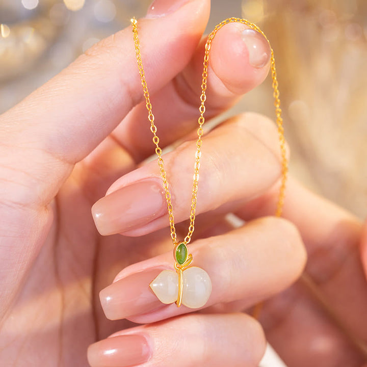 Buddha Stones 925 Sterling Silver Hetian Jade Gourd Abundance Necklace Pendant - image 9